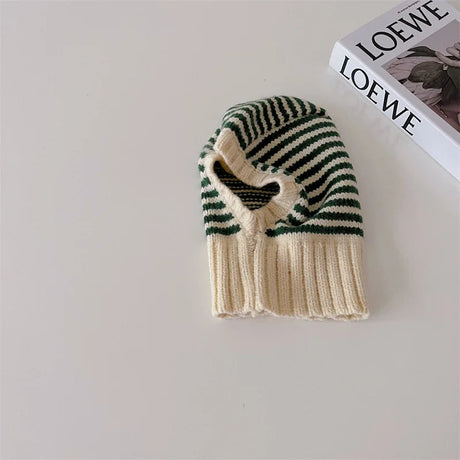 2-6Y Unisex Kids One-Piece Hats Scarf Winter Baby Girls Boys Stripe Knit Cap Woolen Yarn Scarf Earmuff Warm Keep Set for Outdoor