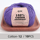 QJH 10PCS 100% Organic Cotton Yarn Pure/Mixed Color Yarn, Knitting Yarn - Crochet Yarn Soft 10 Strands Hank Yarn Machine Washabl