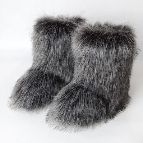 Winter Shoe Women's Winter Fluffy Faux Fox Fur Boots Woman Plush Warm Snow Boots Luxury Footwear Girls' Furry Fur Bottes Fashion