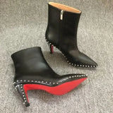 2024 NEW Top Quality Red Bottom Boots for Women Sexy Pointed Toes with Silver Rivets Ladies Ankle Boots Luxury High Heels Shoes