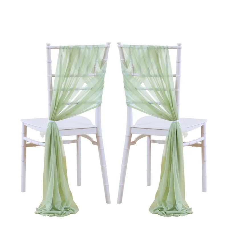 24 Pcs 17x250cm Green Chiffon Chair Sashes 12 Set Sash Wedding Chair Covers Ribbon Wedding Party Aisle Chair Decor