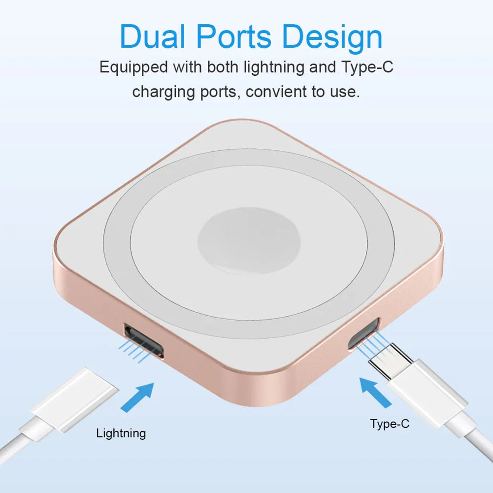 15W Magnetic Charger Adapter Charging Station USB-C Power Fast Charger 8PIN+Type-C for Apple Watch 9 8 7 for iPhone 14 15 Pro