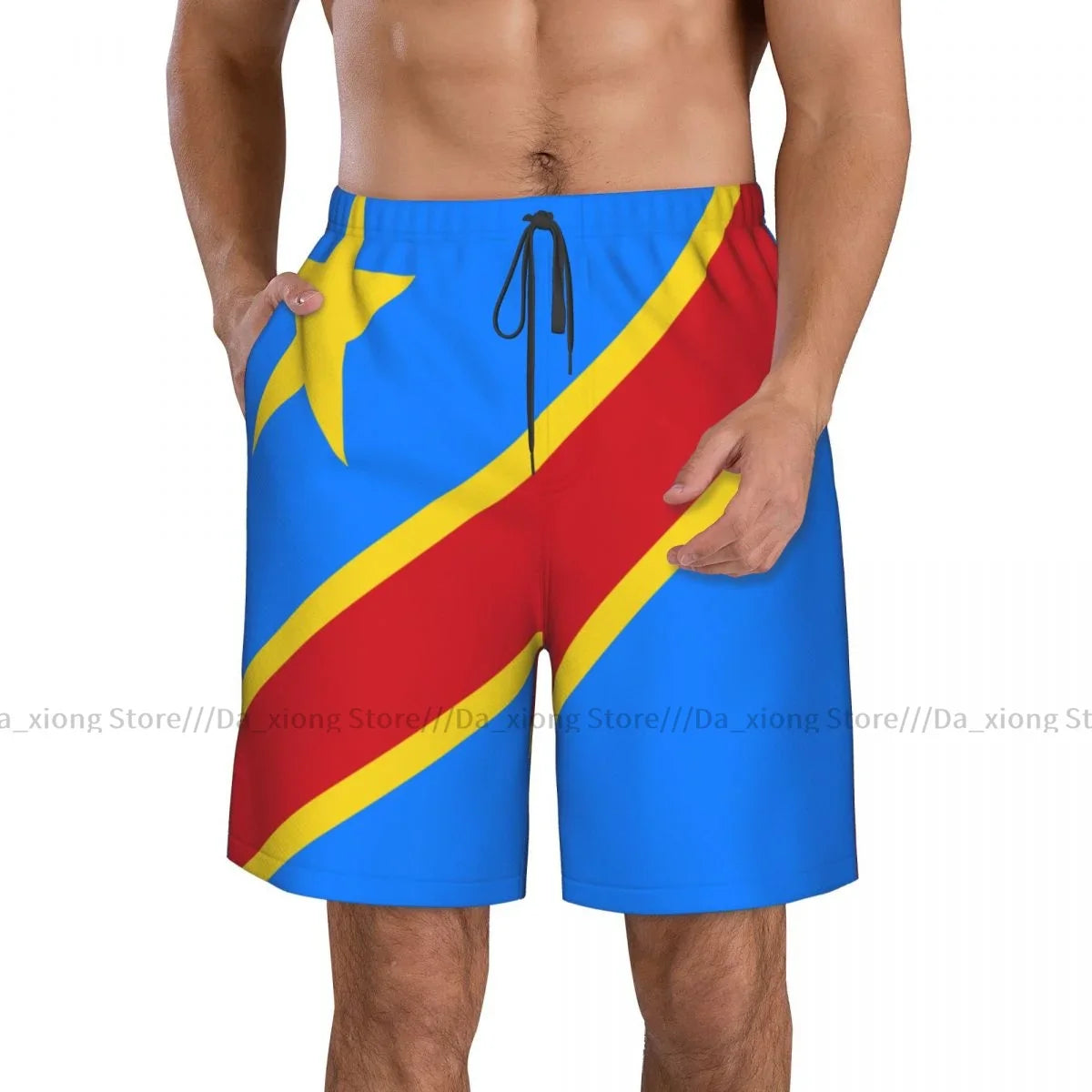 Democratic Republic Of The Congo Flag Quick Dry Swimming Shorts For Men Swimwear Swimsuit Trunk Bathing Beach Wear