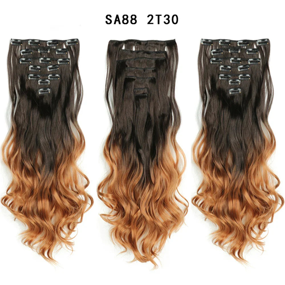 Set Hair Clip In Hair Extensions With Clips Hairpieces Synthetic Extension False/Fake Hair Blonde Eunice Hair Long Hair Pieces