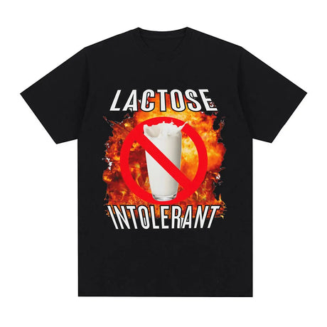 Lactose Tolerant Graphic Print T-Shirt Men's Vintage Fashion Short Sleeve T-shirts 100% Cotton Casual Cozy Oversized T Shirts