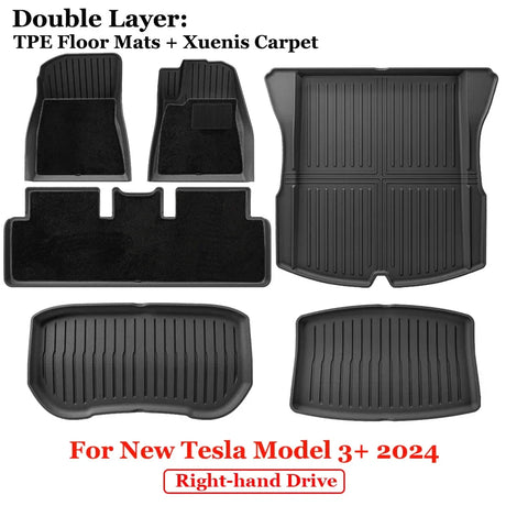 For 2024 New Tesla Model 3 Highland Floor Mats TPE All Weather Front Rear Cargo Liner Mat, Waterproof Anti-Slip Mats Accessories