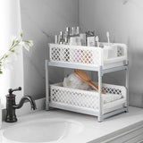 2-Tier Under Sink Organizer Kitchen Drawer Bathroom Storage Racks Multi-Use Slide-Out With Handles Under Sink Cabinet Organizers