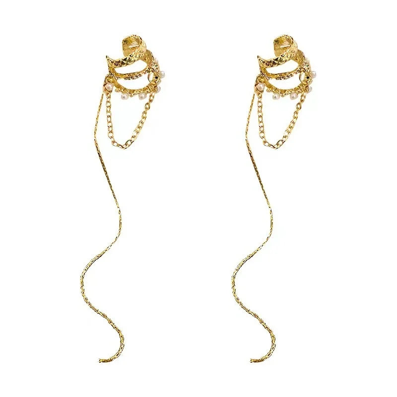 1PC Korea Luxury Long Tassel Single Clip Earrings Woman Fashion Jewelry Non Piercing Fake Cartilage Ear Cuffs For Women Girl New