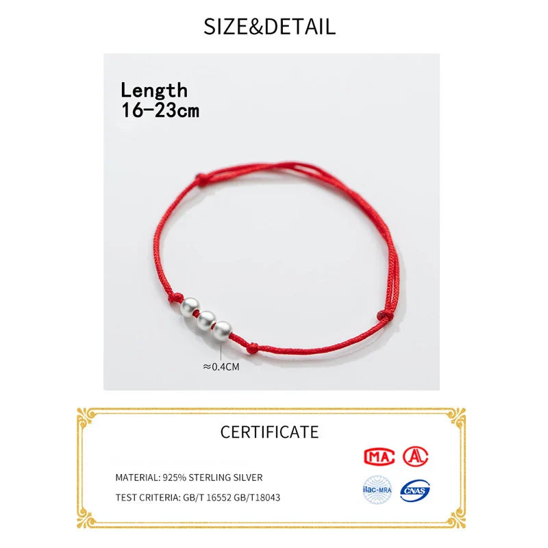 La Monada 14-20cm Frosted Bead Red Thread For Hand 925 Sterling Silver Bracelet For Women Rope Red Thread Bracelets Silver 925