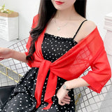 Korean Solid Chiffon Transparent Sunscreen Shawl Female Summer Air Conditioned Blouse Cardigan Neck Guard Cloak Silk Scarf R13