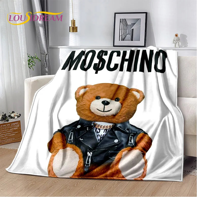 HD Cartoon Moschino Toy Bear 3D Blanket,Soft Throw Blanket for Home Bedroom Bed Sofa Picnic Travel Office Rest Cover Blanket Kid