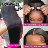 WOWANGEL Bye Bye Knots Wig 5x5 HD Lace Closure Wigs Melt Skins 34inches Straight Human Hair Wigs Bleached Knots Glueless Wigs