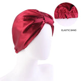 Women Stretch Silk Imitation Nightcap Fashion Color Contrast Knotted Headband Hat Double-layer Hair Care Hat Cancer Chemo Cap