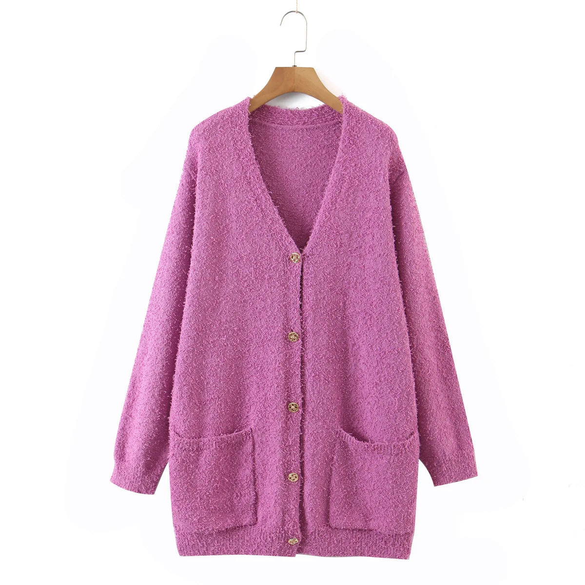 2023 Autumn Winter Good Quality Clothes Women Cardigan Sweater Plus Size Casual Loose Plush Curve V-Neck Knitted Coat