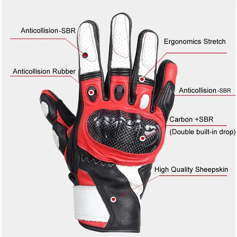 AMU Motorcyclist Carbonfiber Sheepskin Protective Bike Gloves Gor Men And Women Touch Screen Perforated Motocross Racing