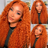 Le Mythe Orange Ginger 13x6 HD Transparent Deep Wave Lace Frontal Human Hair Wig 30 40 Inch 13x4 Lace Front Wigs For Women