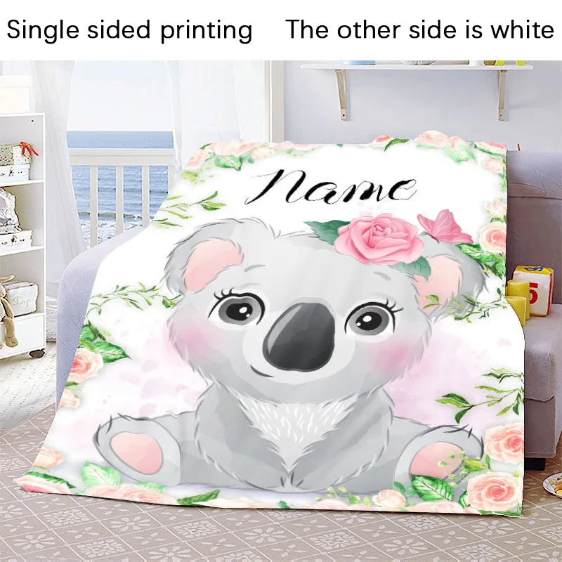 Custom Name Blanket Kawaii Baby Girl Boy Kids Personalized Blankets Cartoon Animal Cute Soft Flannel Throw Blanket Birthday Gift