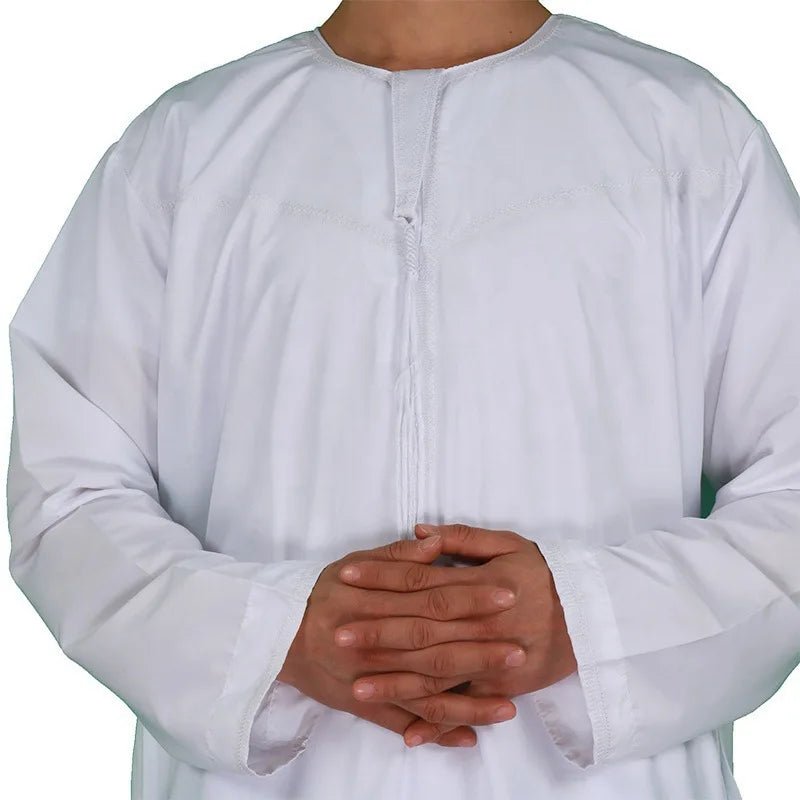 Men's Muslim Robe Middle East Islam Long Sleeve Arab Crew Neck Islamic Solid Color Kaftan Maxi Dubai Long Jubba Thobe Abaya