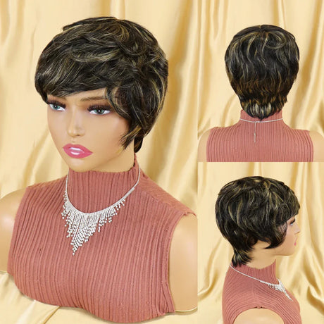 Straight Human Hair Wigs Short Bob Wig With Bangs Non Lace Front Wigs For Women Pixie Cut Wig Natural Color Full Machine Made