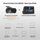 70mai 4K Dash Cam A800S Built-in GPS ADAS 140°FOV 70mai Camera Car DVR 24H Parking Monitor Front Cam Only, Support Rear Cam