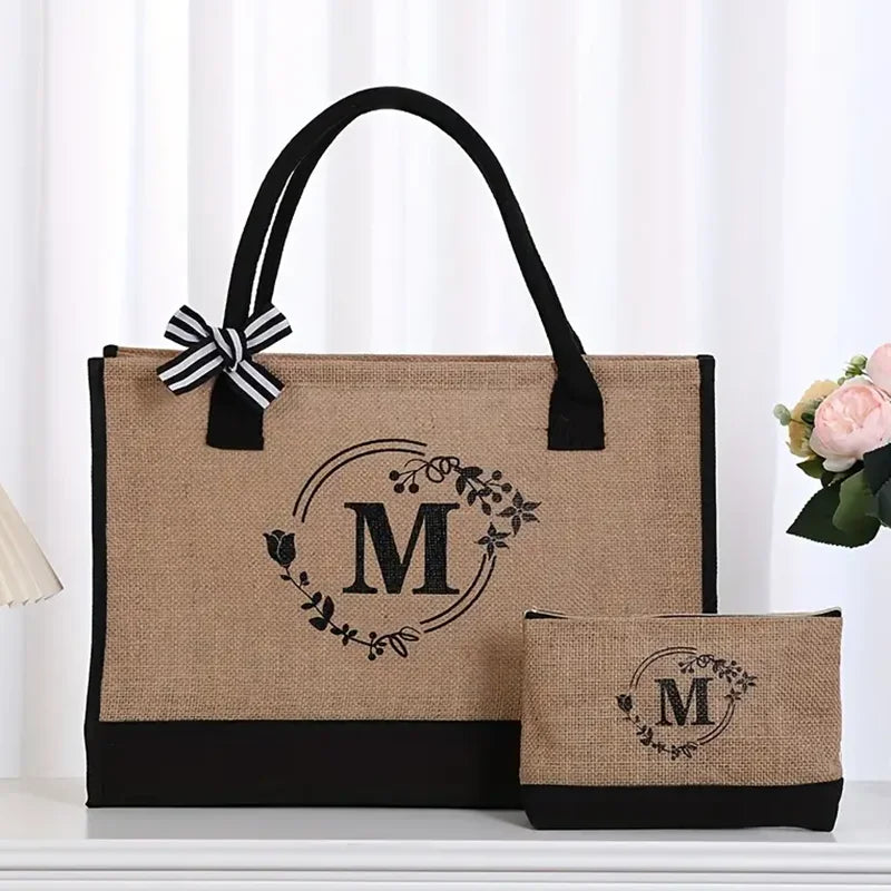 Reusable Jute Large Capacity Printed Letters Set Ladies Tote Bag Shopping Party Party DIY Gift Bag Shopping