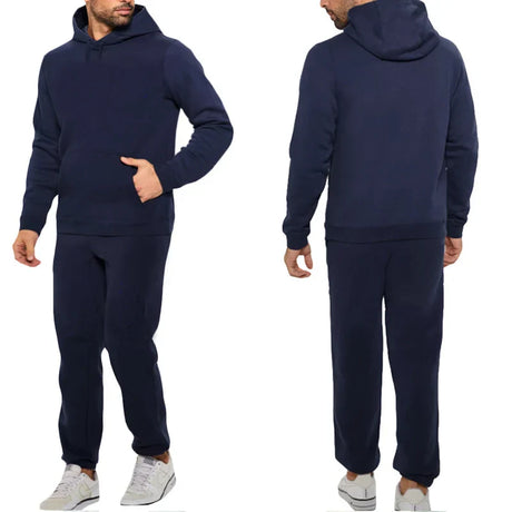 Classic Mens Solid Color Tracksuit Hooded Sweatshirts and Jogger Pants High Quality Male Daily Casual Sports Hoodie Jogging Suit