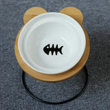 New High-end Pet Bowl Bamboo Shelf Ceramic Feeding and Drinking Bowls for Dogs and Cats Pet Feeder Accessories