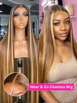 Wear Go Glueless Wig Ombre Honey Blonde Straight Lace Front Wig Human Hair Colored Highlight 13x6 HD Lace Frontal Wig 30 34 Inch