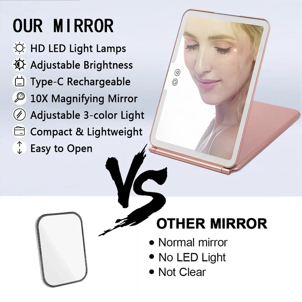 Led  Make Up Mirror With Light  Tool Portable Foldable Travel Desk Vanity Table Bath Bedroom Makeup Tools Lighted Makeup Mirrors