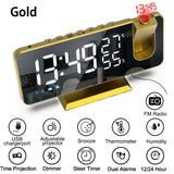 FM Radio LED Digital Smart Alarm Clock Watch Table Electronic Desktop Clocks USB Wake Up Clock with 180° Time Projection Snooze