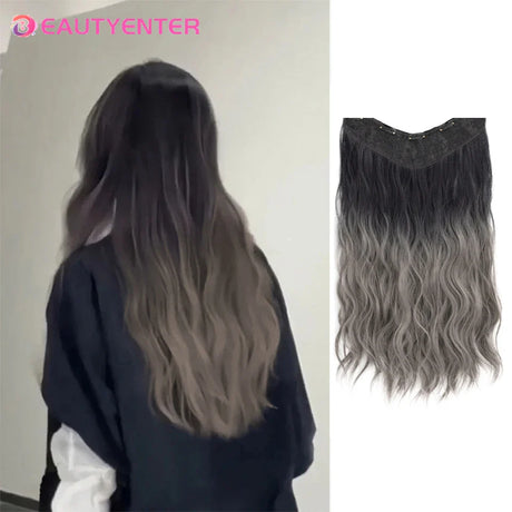 Synthetic Clips In Hair Long Wave Clip In Hair Extension Synthetic Wig Hair Extensions Ombre Gradient color Hairpieces