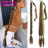 28 Inch Long DIY Braided Ponytail Extension with Hair Tie Straight Wrap Around Hair Extensions Ponytail Synthetic Hairpiece 100G