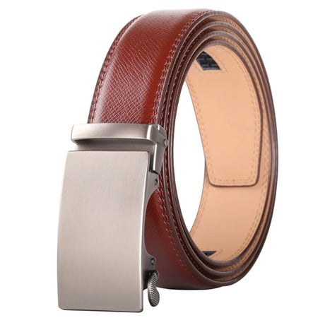 Plyesxale Brown Leather Belt Men 2024 Automatic Buckle Mens Belt For Jeans Vintage Style Mens Belts Luxury Ceinture Homme B9