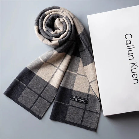 Fashion Classic Business Scarf Men Wool Scarf Soft Warm Thermal Muffler Casual Cashmere Knitted Shawl Male Autumn Winter No Box