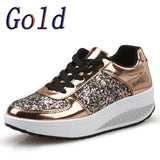 Fashion Ladies Women'S Shoes Sport Sequins Wedges Shoes Shake Silver Comfortable Sport Jogging Tennis Lace-Up Running Sneakers