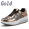 Fashion Ladies Women'S Shoes Sport Sequins Wedges Shoes Shake Silver Comfortable Sport Jogging Tennis Lace-Up Running Sneakers