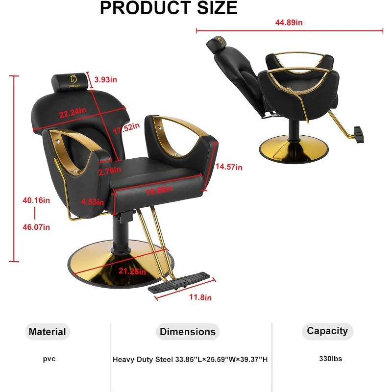 LUXMARS Hydraulic Barber Chair, Salon Chair 360 Degrees Rolling Swivel Hair Styling Chair, Adjustable Height Hair Stylist Tattoo