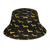 Dachshund Bucket Hat Black and Gold Dog Hawaii Fun Reflective Fisherman Hats Printed Double-sided Wear Sun Hat