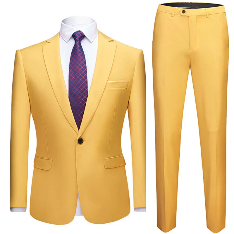 Jacket + Pants 2 Pieces Set / 2023 Fashion New Men's Casual Boutique Business Dress Wedding Groom Suit Coat Blazers Trousers