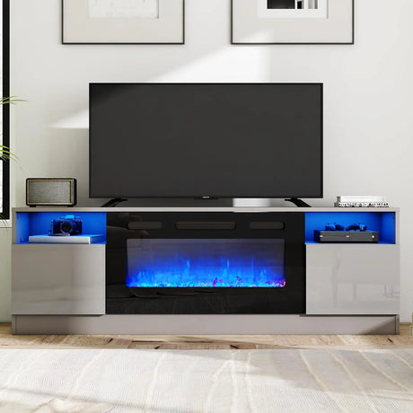 Fireplace TV Stand with 36" Electric Fireplace, LED Light Entertainment Center, Modern Wood Texture Entertainment Stand