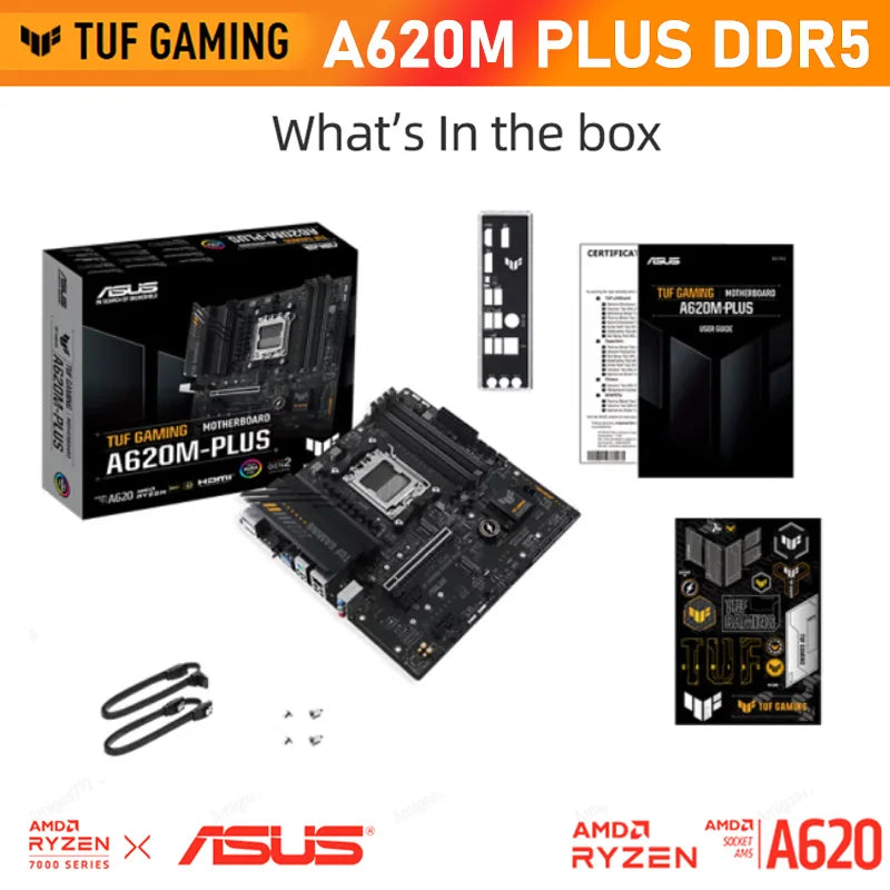 AMD AM5 R5 7600X CPU + ASUS TUF GAMING A620M PLUS Mainboard Suit RAM Kingston DDR5 Memory 6000MHz 32GB Gamer DIY Ryzen Kit New