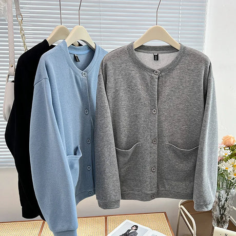 Womens Plus Size Jacket Autumn Casual Clothing Fashion Solid Color Basic Long Sleeves Outwear Double Pocket Button Coats B2 3098