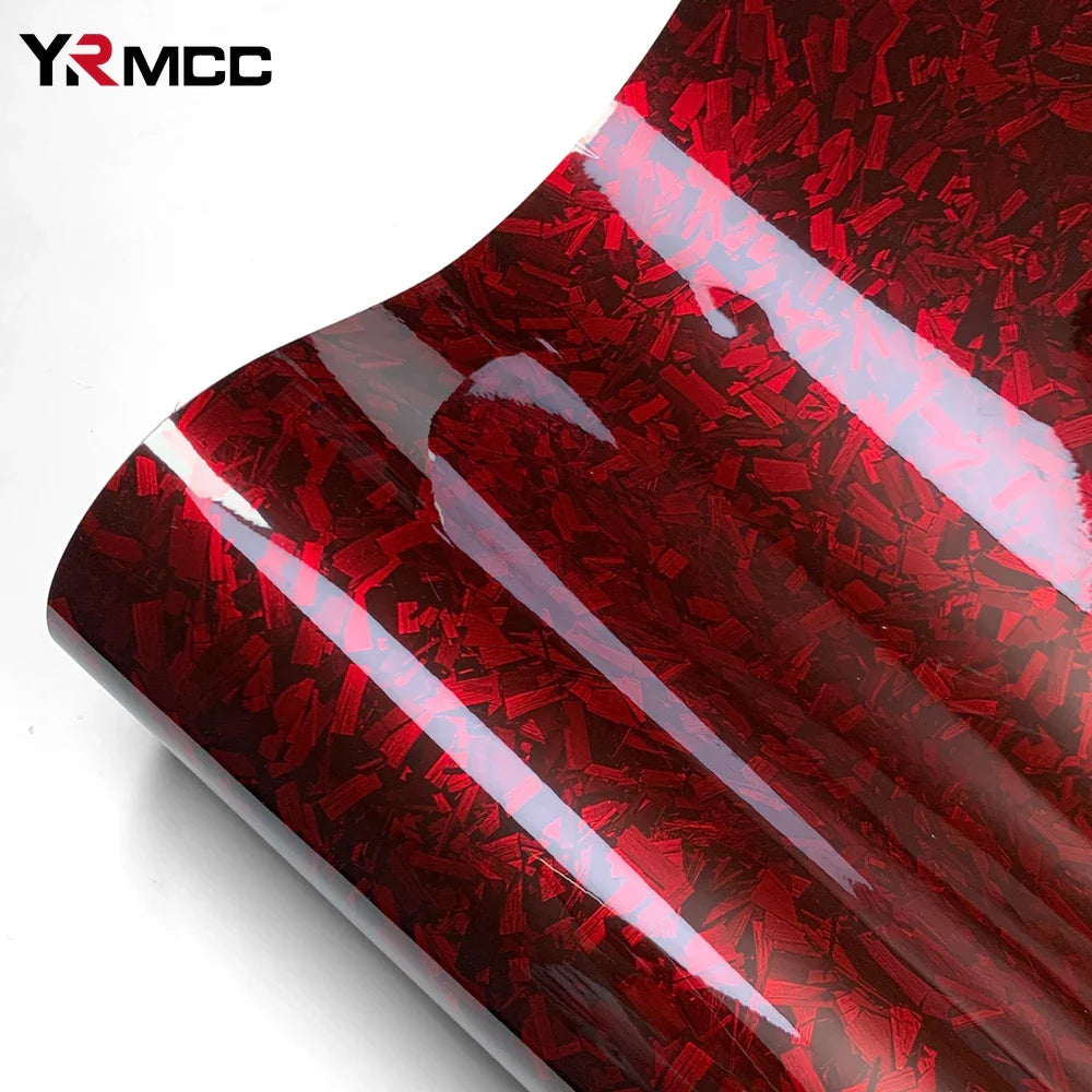 Carbon Fiber Film Glossy Forged Carbon Fiber Vinyl Wrap Car Accessories Red Self Adhesive Decal Stickers for Car Body Film 150cm