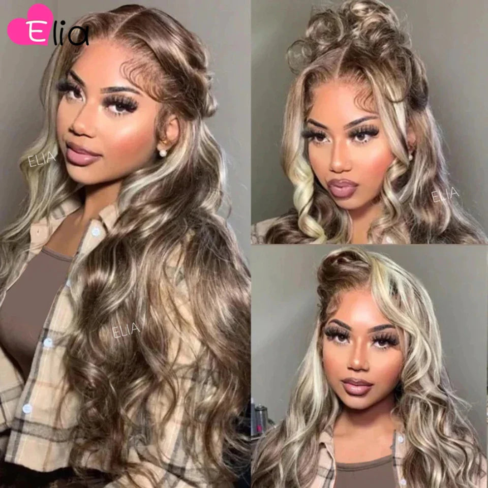 Ash Blonde Highlights Glueless Wig Transparent Lace Frontal Human Hair Wig 13x6 Body Wave Brazilian Wigs on Sale 5x5 Closure Wig