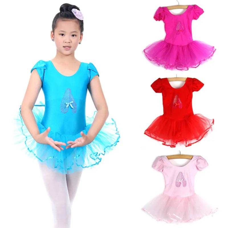 1PC Kids Girls Short Sleeved Ballet Dress Children Ballerina Tutu Girl Leotard Dancewear Stage Clothing