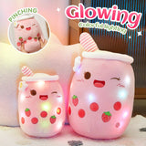 26-38cm LED Light Milk Tea Doll Plush Toy Green Pink Soft Cute Throw Pillows Strawberry Stuffed Animals for Girls Birthday Gift