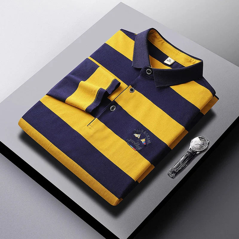 Brand Business Long Sleeve Polo Shirts Men Clothes 2023 Striped Tops Lapel Luxury Clothing Fashion Embroidered Men's Golf Wear