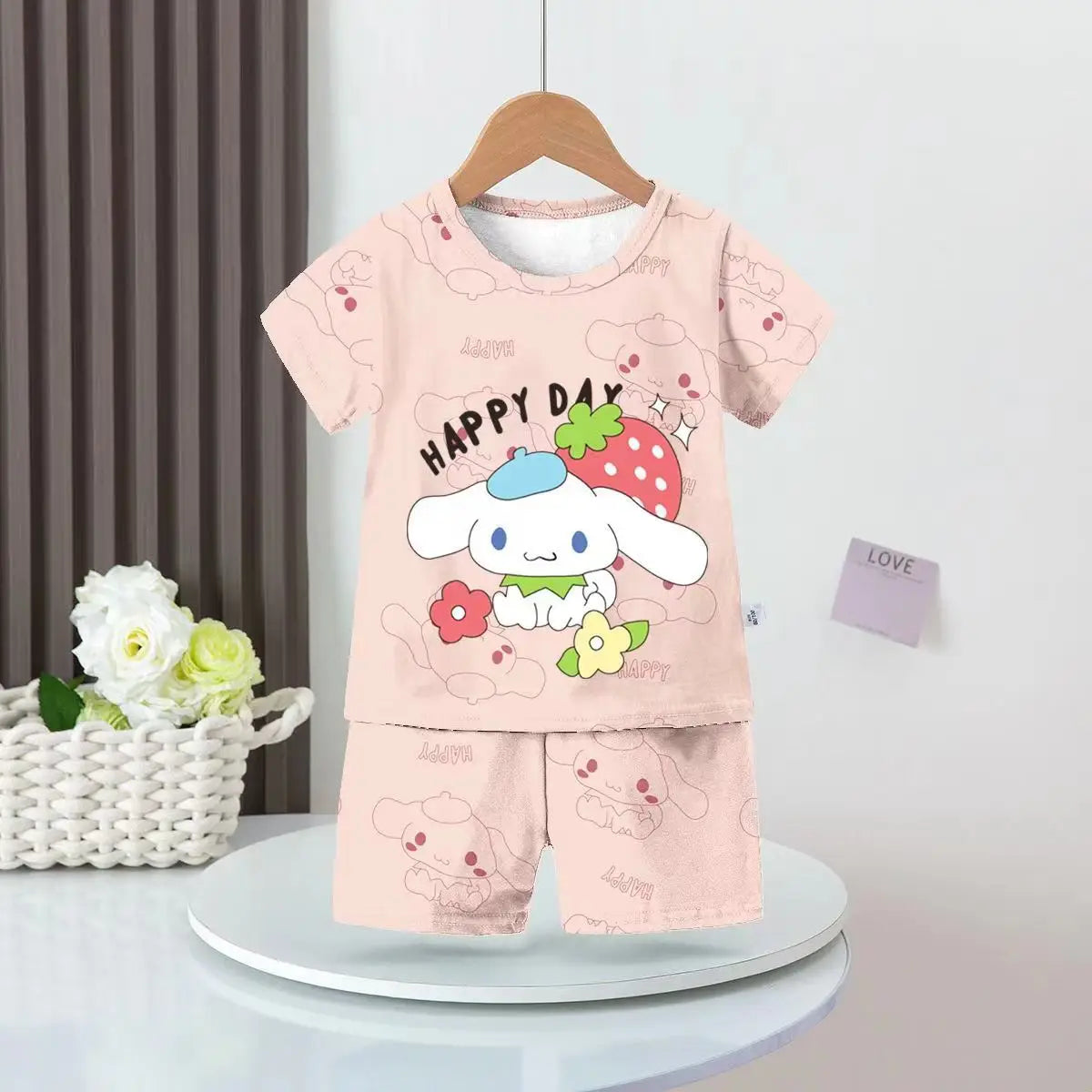 Anime Summer Kids Ice Silk Pajamas Kawaii MyMelodys Kuromis Cinnamorolls Cartoon Short Sleeve Cardigan Loungewear Set