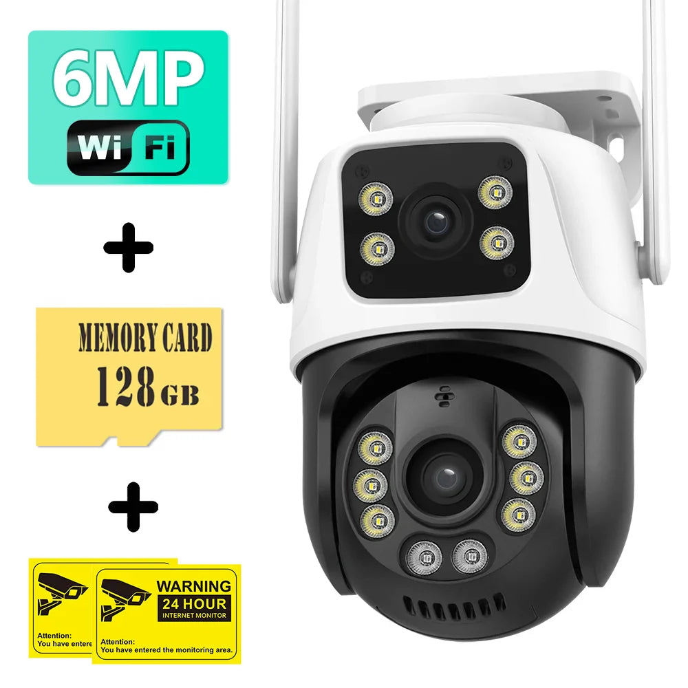 9MP 4K HD WiFi IP Camera Outdoor 8X Zoom Three Lens Dual Screen PTZ Cam Auto Tracking 8MP Security Video Surveillance CCTV Alexa