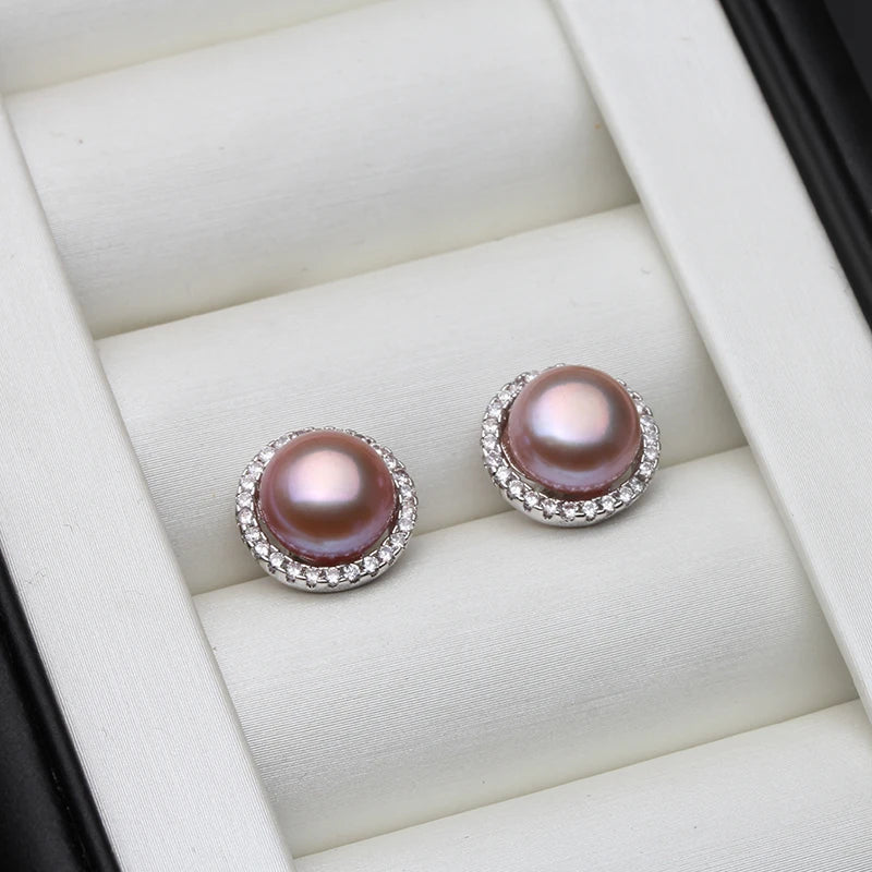 Wedding Natural White Freshwater Pearl Earrings 925 Silver Women,Fashion Cute Bridal Round Earrings Fine Jewelry Party Gift